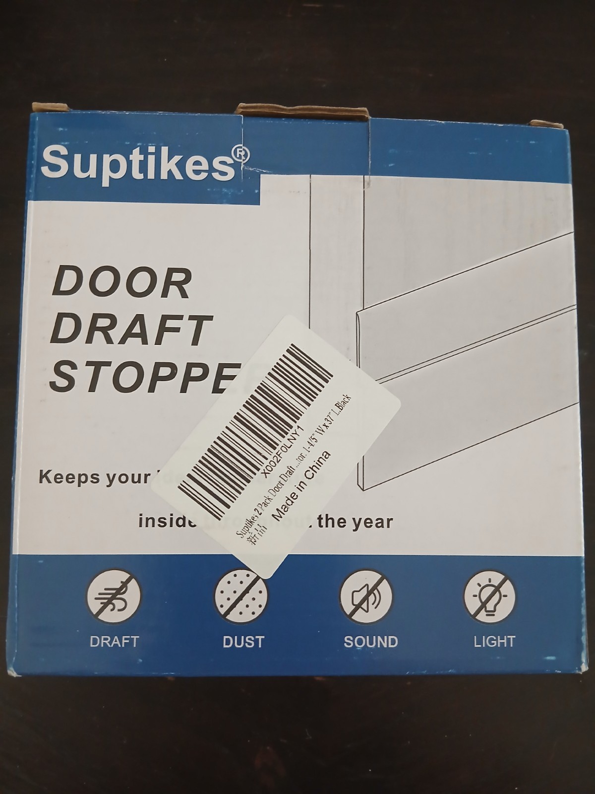 Door Draft Stopeer 2 pack 1-4/5 W x 37in Black