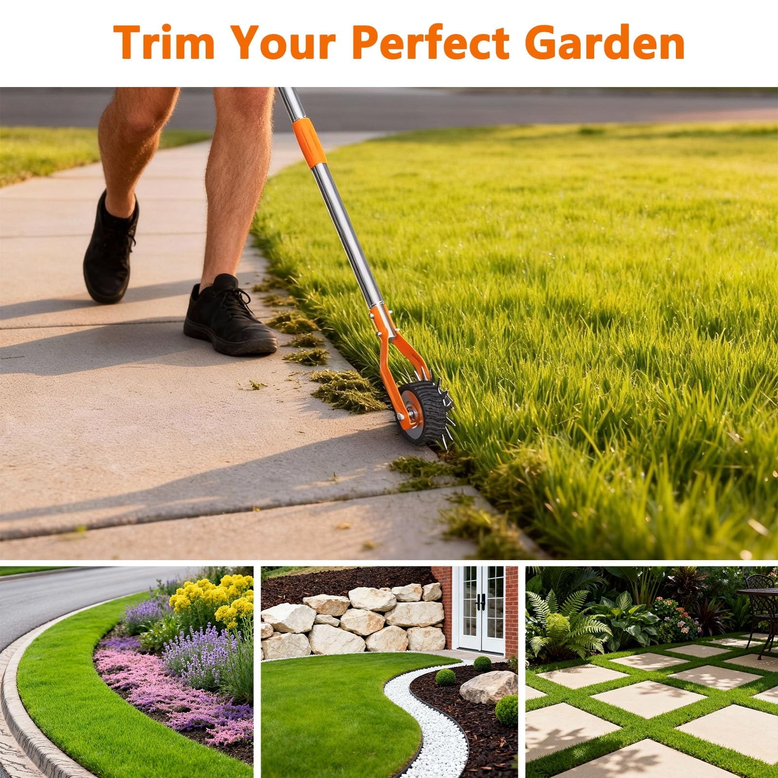 Manual Lawn Edger Rotary Wheel Grass Edge Trimmer with Adjustable Handle Yard