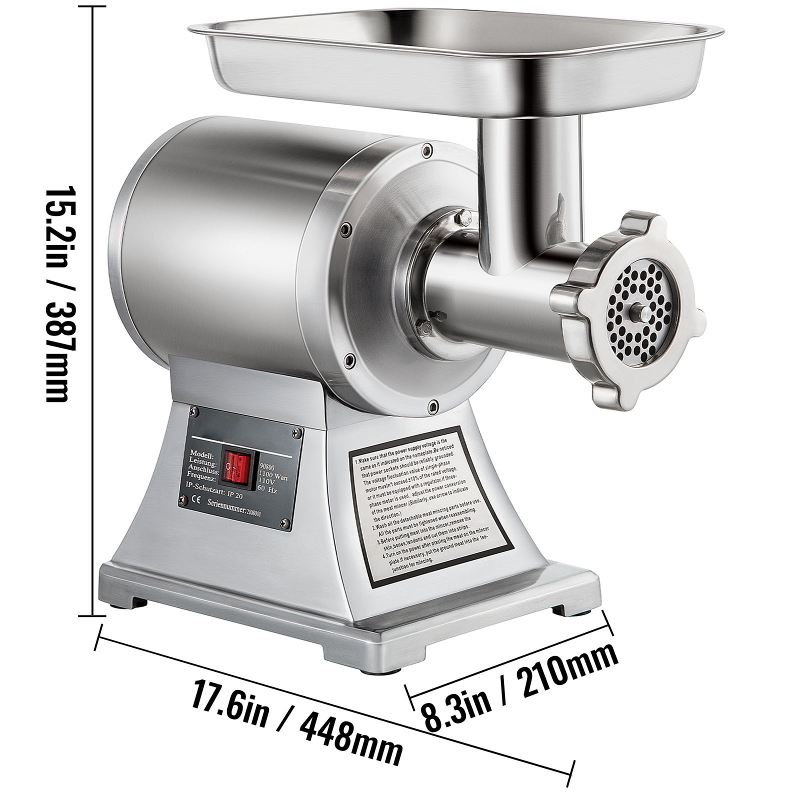 VEVOR 550lbs/H Electric Meat Grinder 1.5HP Commercial Sausage Stuffer Filler