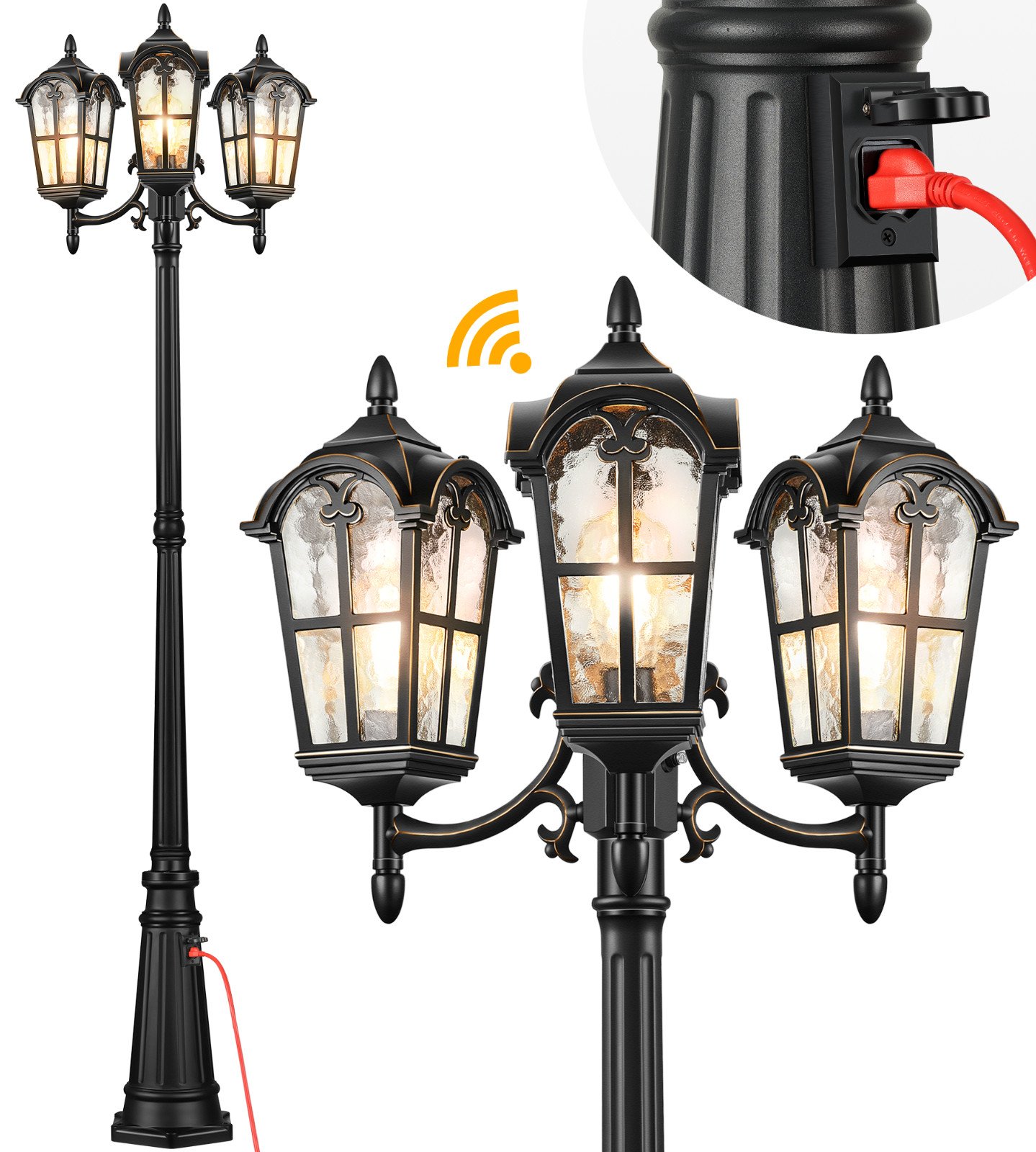 VIANIS Outdoor Lamp Post Light Fixture with Outlet, Dusk Dawn Lamp Posts Outdoor