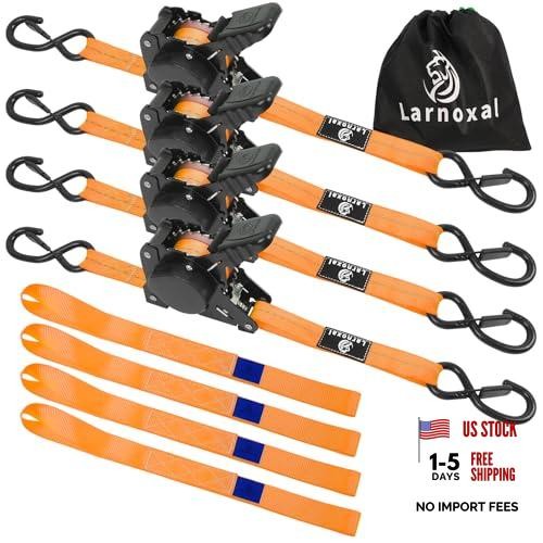 Retractable Ratchet Straps 4 Pack – 1,500 Lbs Break Strength 1 in x 10 Orange