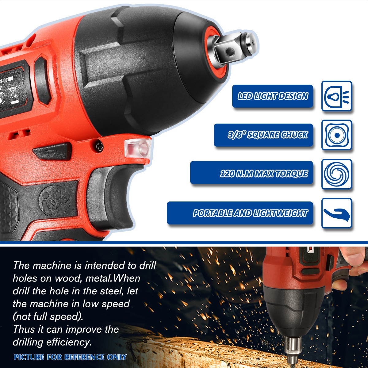 DNA Motoring 3/8” Chuck 12V Speed 2700/min Cordless Electric Ratchet Wrench Red