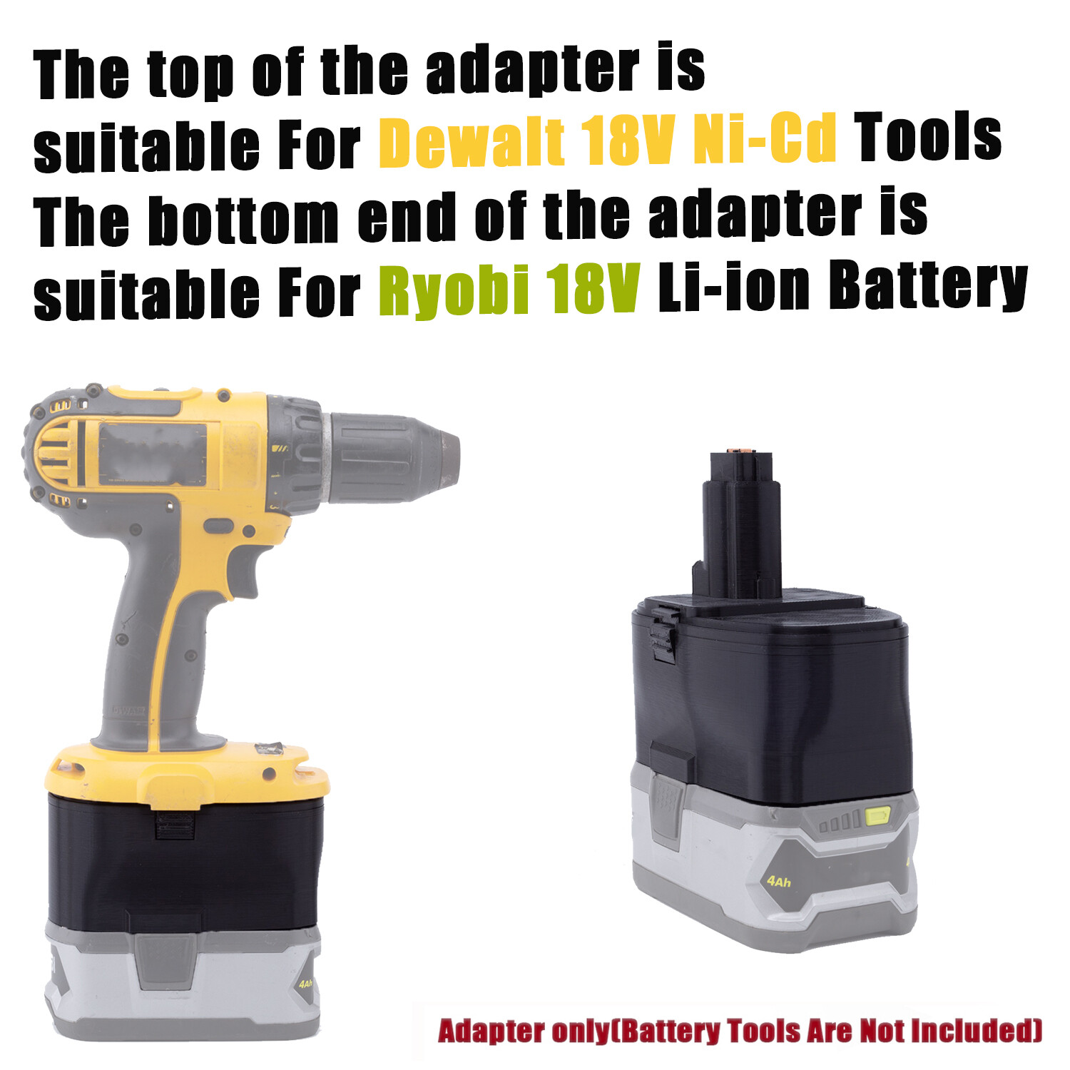 Adapter Fits For Ryobi 18V Li-Ion Battery To For Dewalt 18V Ni-Cd Power Tools