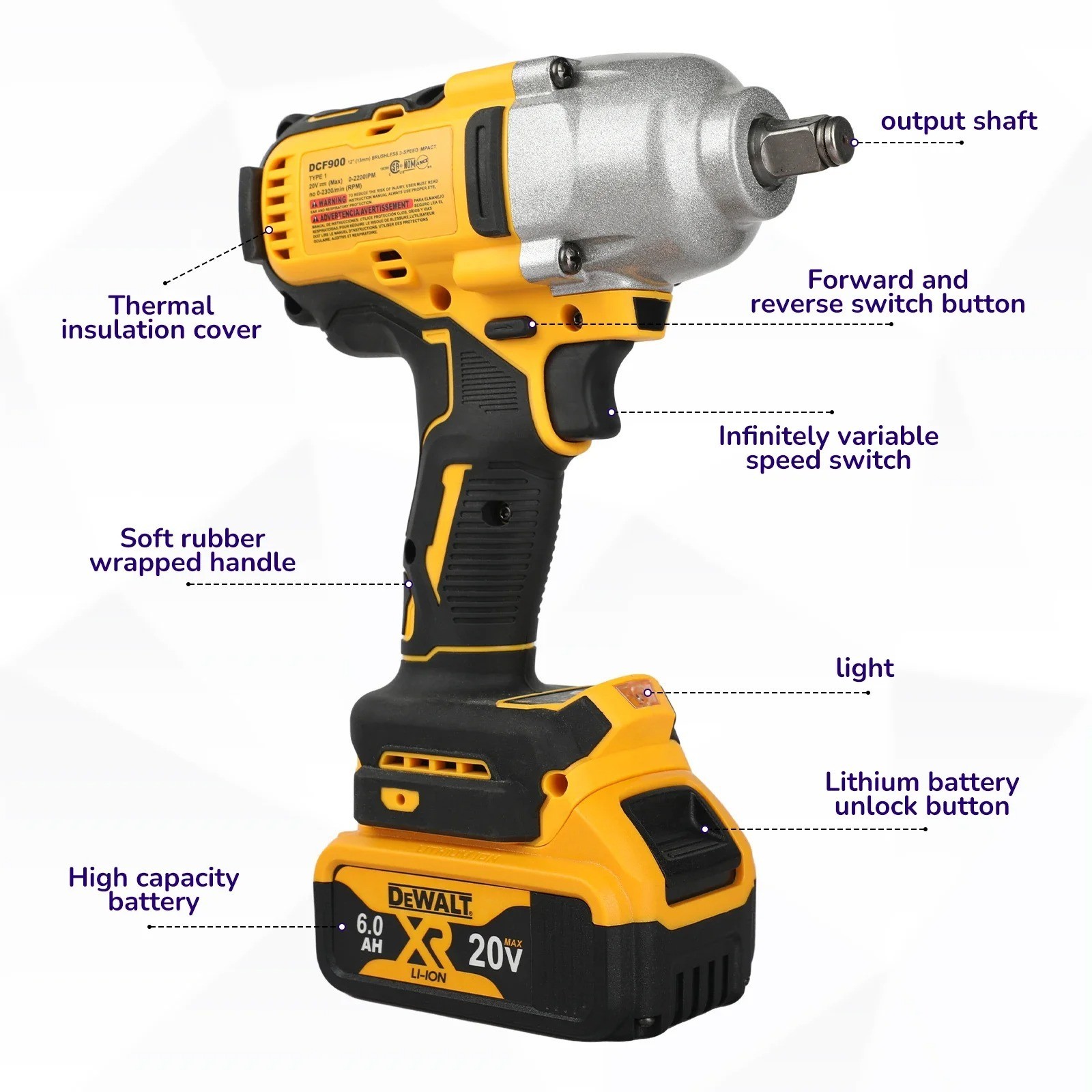 DeWALT DCF900 20V Brushless Impact Wrench 1/2″ 1898Nm High Torque Cordless..