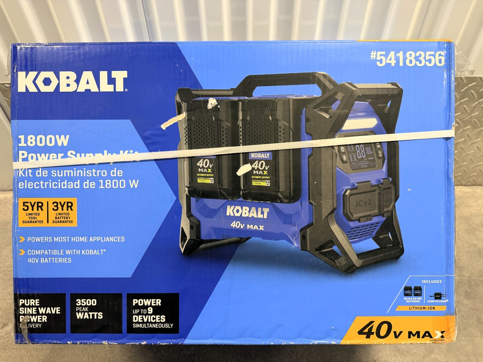 Kobalt 40V 1800W Portable Power Station Solar Generator Battery Kit KBS 1040A-03