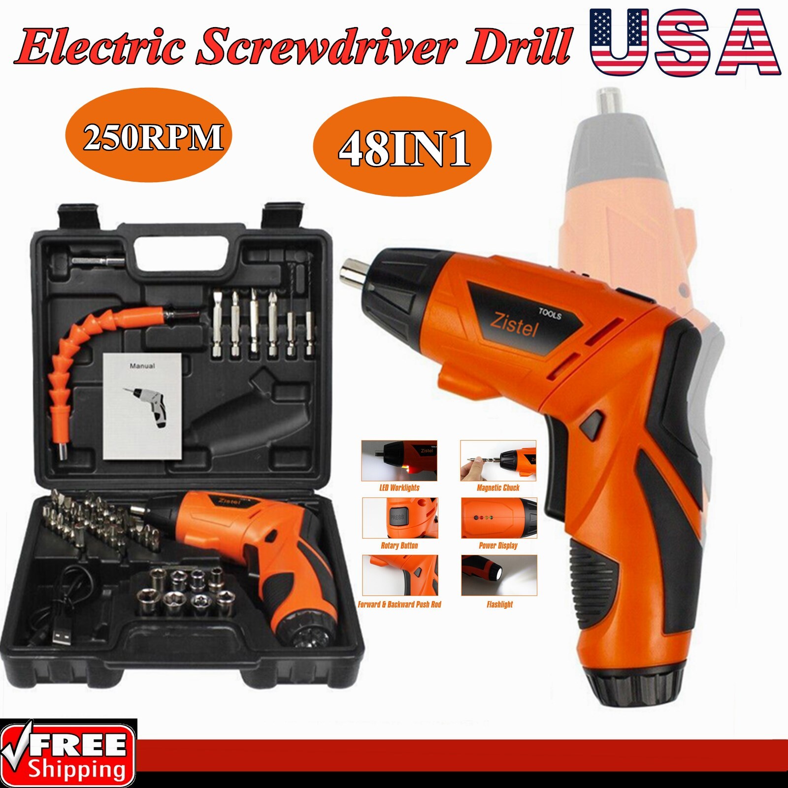 48IN1 Cordless Electric Screwdriver Drill Power Tool Kit w/ Rechargeable Battery