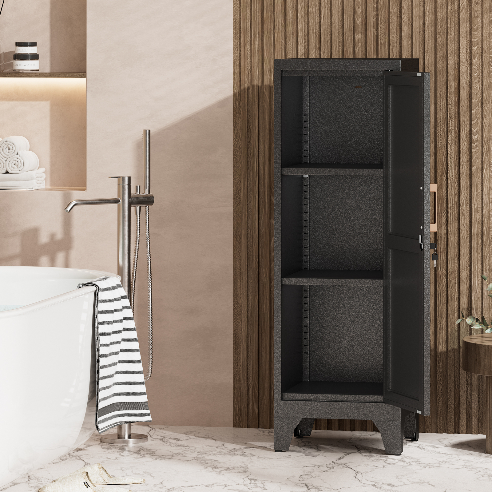 Kitchen Pantry Storage Cabinet, Lockable Metal Cabinet with Shelves Storage Unit