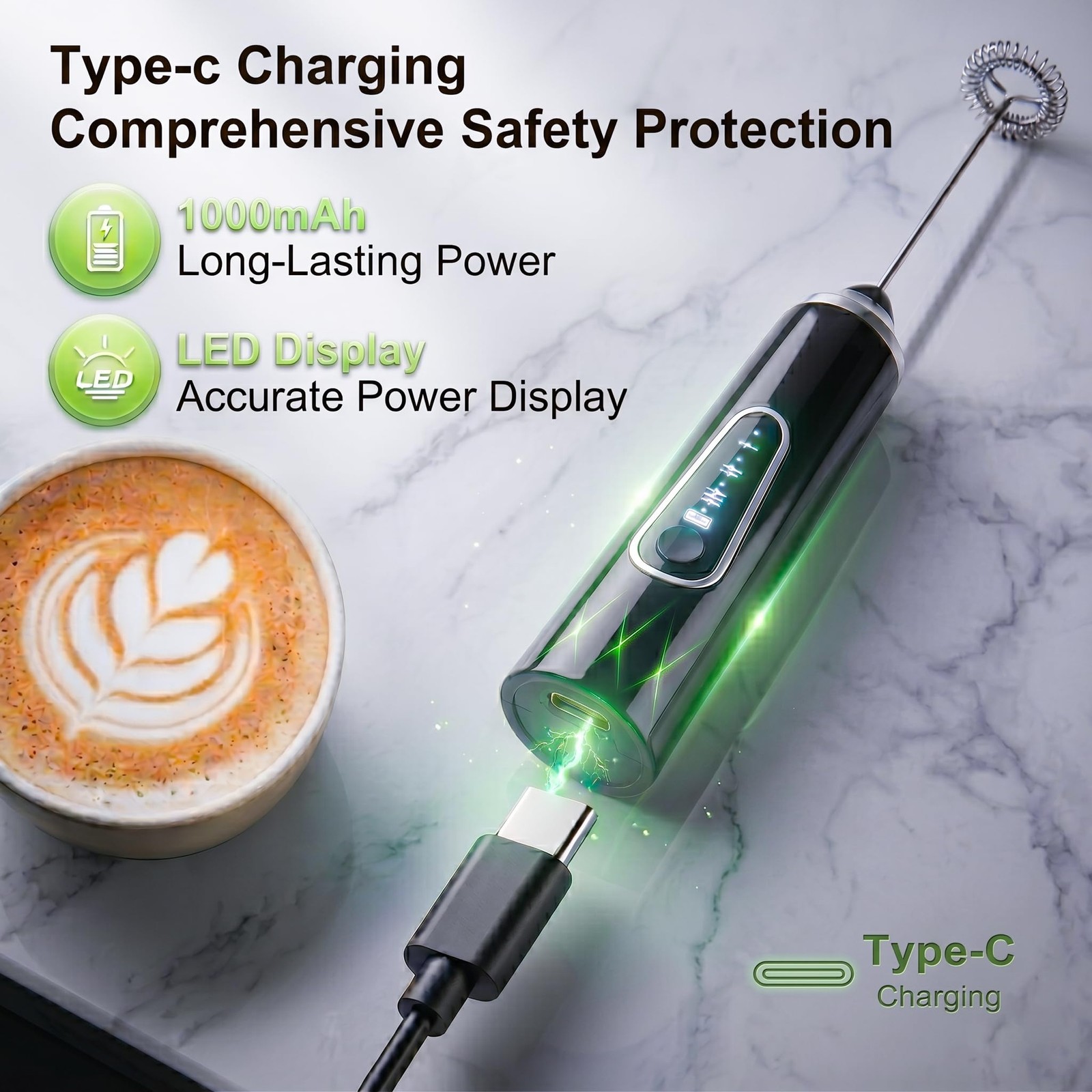 Rechargeable Milk Frother, Coffee Frother Handheld Wande, 30dB Quiet Electric…