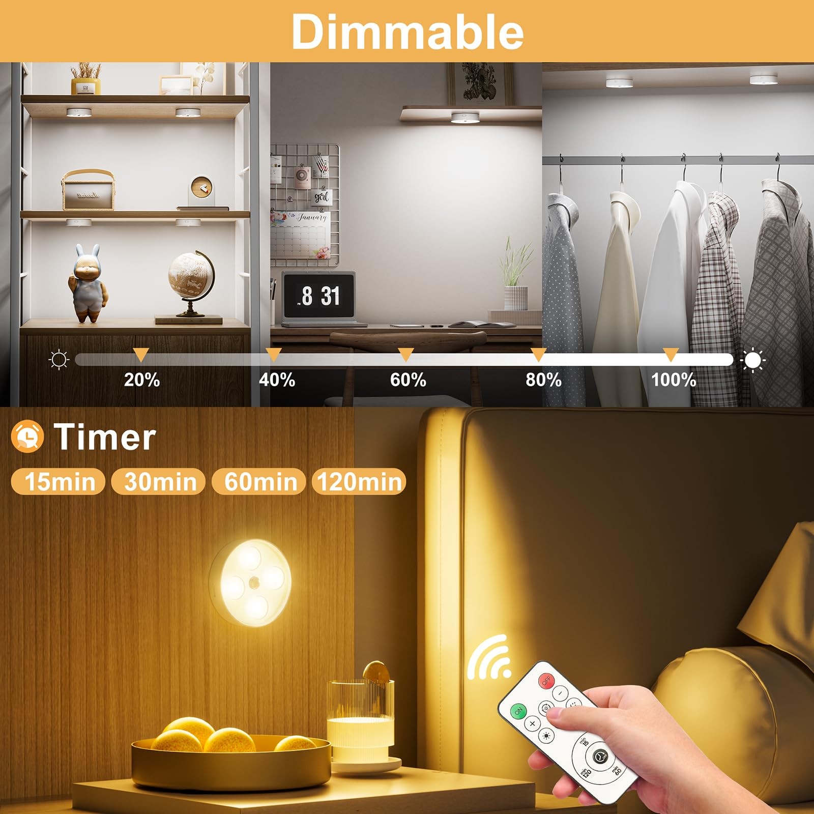 Under Cabinet Lighting, 1500mAh Rechargeable Motion Sensor Puck Lights with R…
