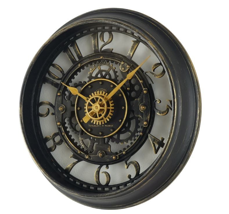 Indoor Round 11.5″ Oil Rubbed Bronze Cutout Gear Industrial Analog Wall Clock