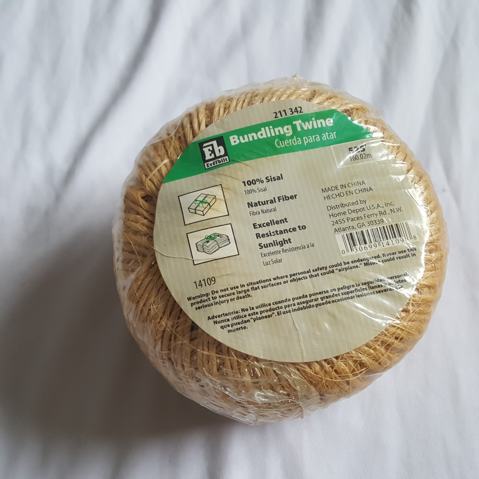 Everbilt 14109 525 ft. Bundling Twine Natural 100% Sisal Twisted rope 211 342..