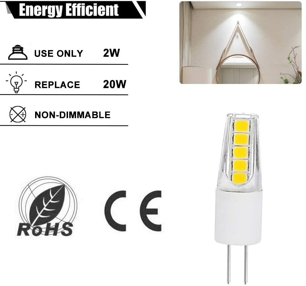 5pack G4 2WLED Light Bulbs 3000K /6000K Lighting Non-Dimmable Landscape LED Bulb
