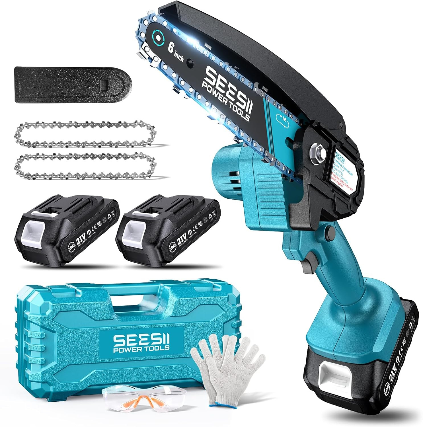 6″ Mini Cordless Chainsaw 900W Electric Pruning Saw w/ 2 Batteries Kit