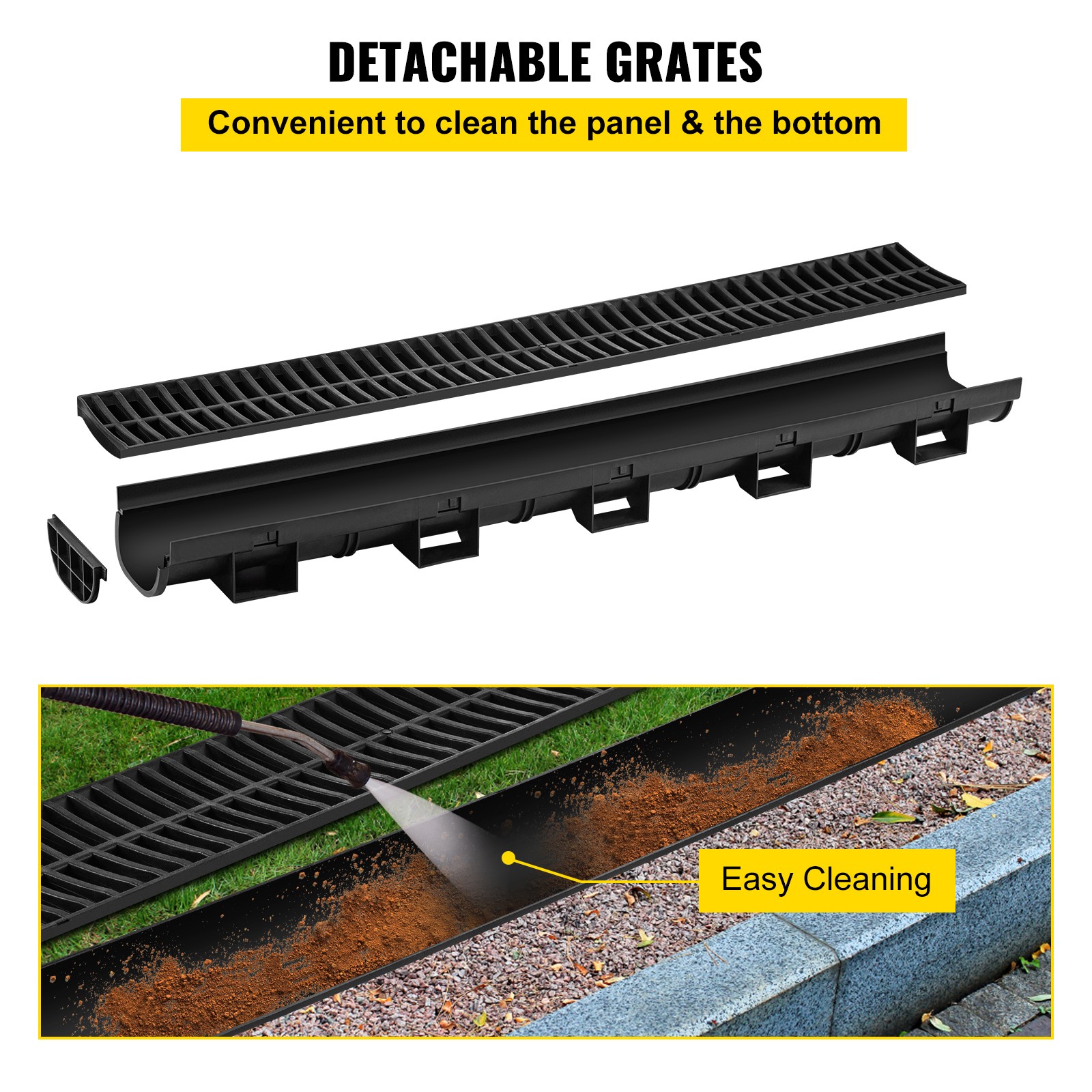 VEVOR Drainage Trench Driveway Channel Drain Kit Plastic Grate-5.8″x3.1″-6 Pack