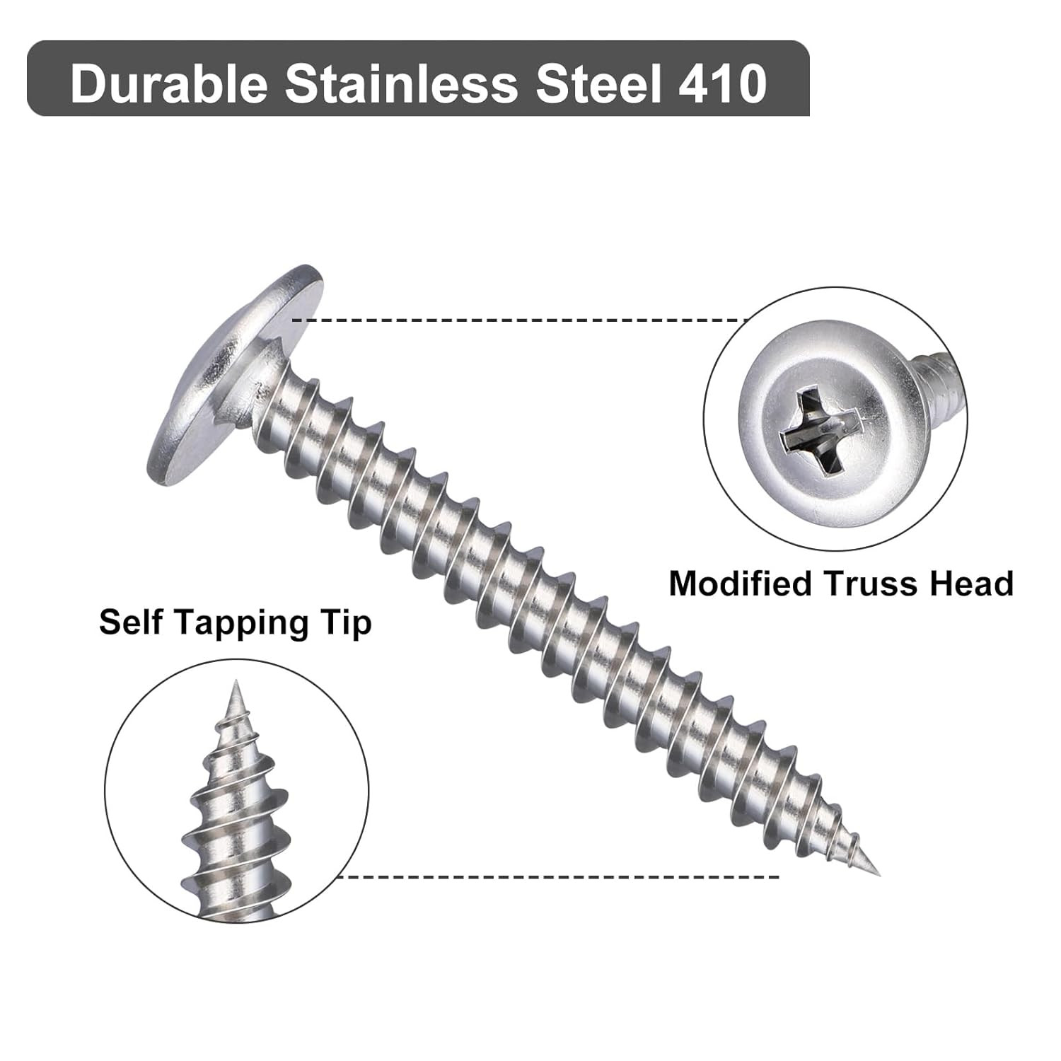 100Pcs #8×2 Wood Screws Phillips Modified Truss Head Stainless Steel 410 Quick M