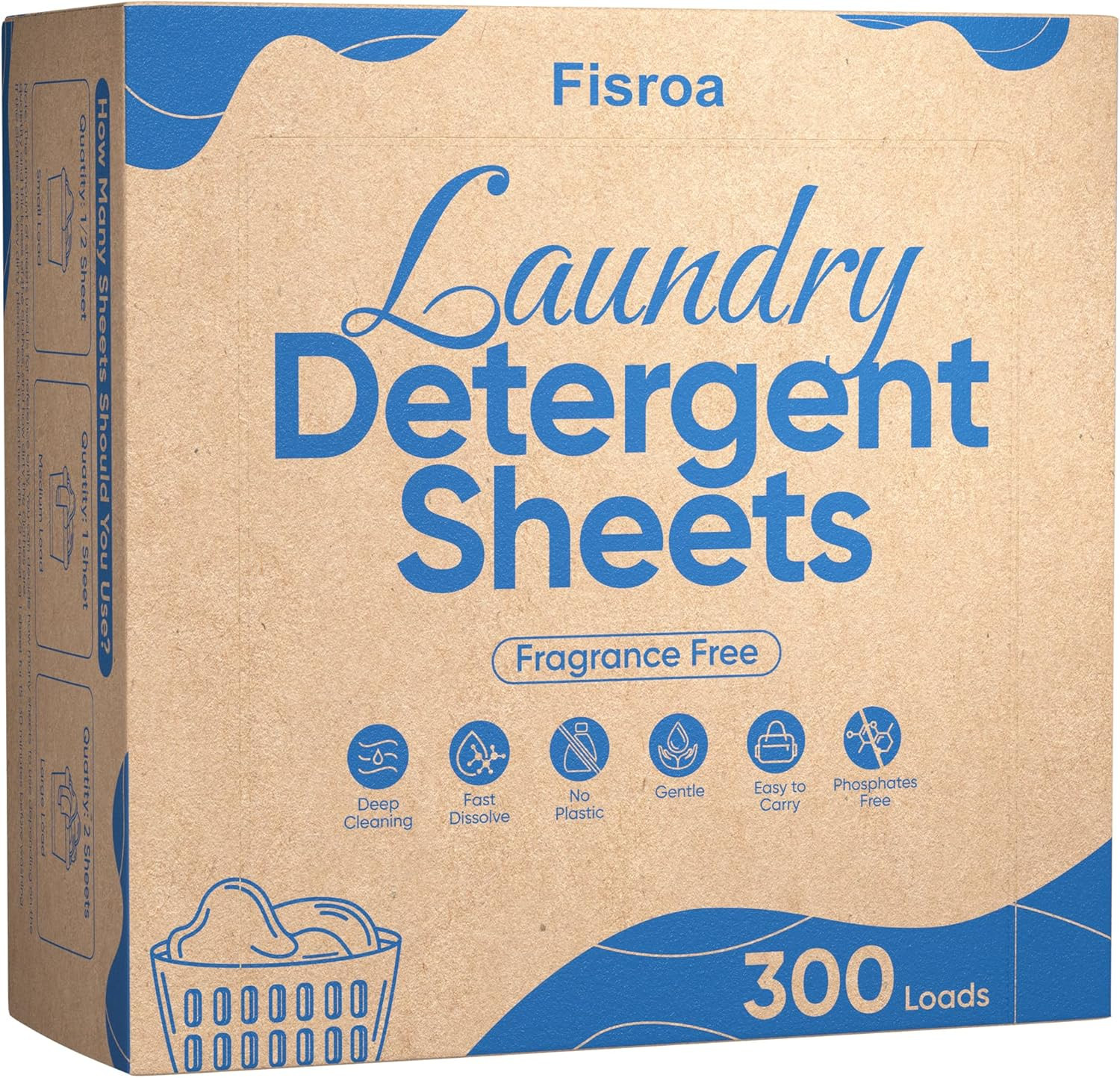 Eco-Friendly Fragrance-Free Laundry Detergent Sheets for 300 Loads