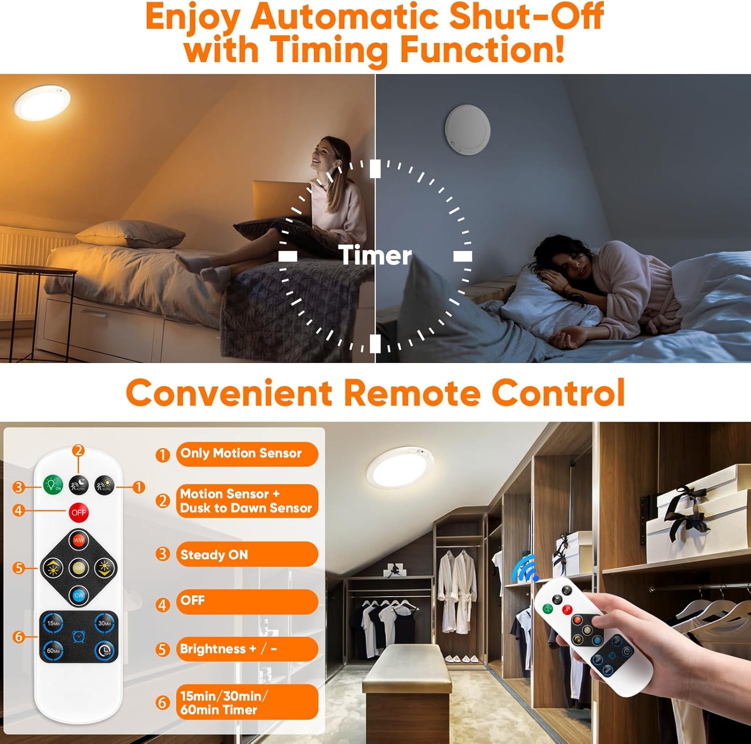 4Pack Rechargeable Motion Sensor Ceiling Light with Remote Wireless LED 3 Colors