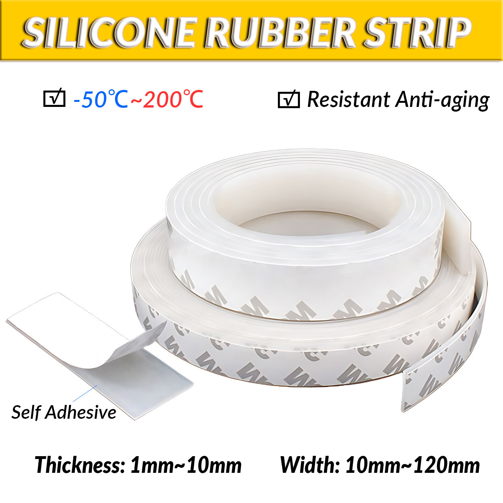 Silicone Rubber Strip – Adhesive Backed Roll – Various Widths, Thickne & Lengths