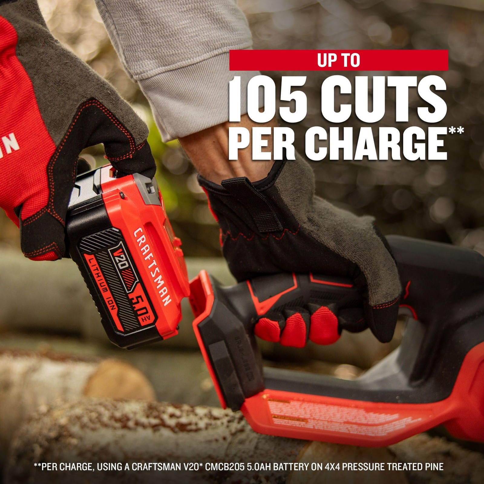 Cordless Chainsaw 12 Inch V20 5Ah Battery Charger Included CRAFTSMAN Lightweight