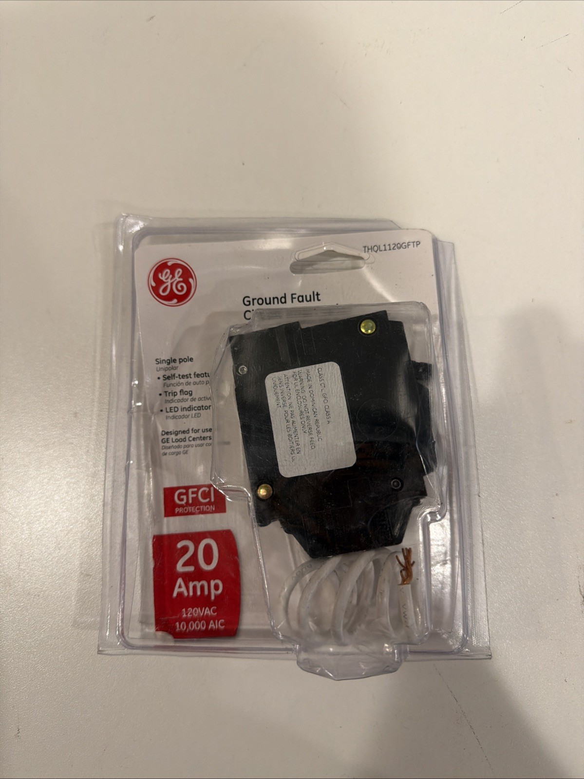 GE 20 Amp 1-Pole Ground Fault Breaker with Self-Test