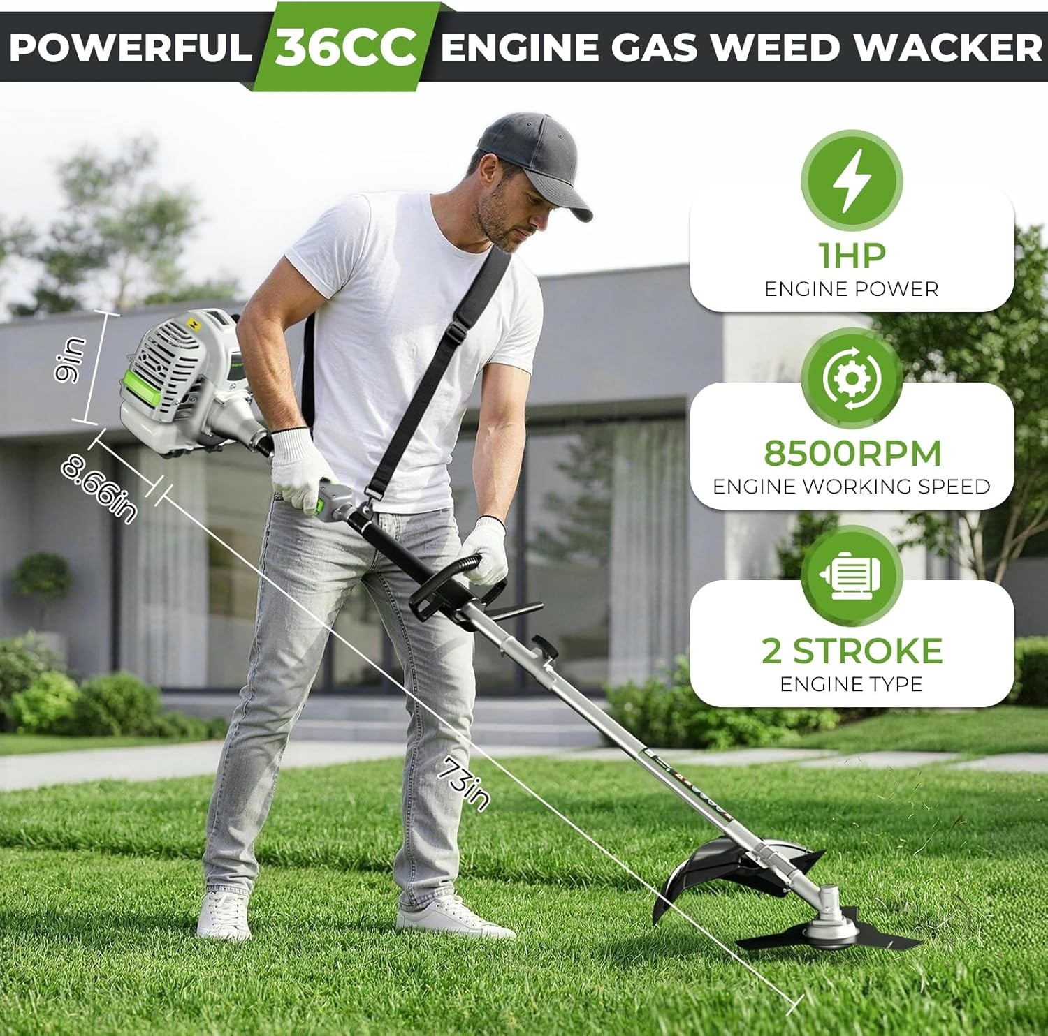 2-Stroke 3-in-1 36CC Gas Powered Weed Wacker Eater String Trimmer 3/40-Tooth