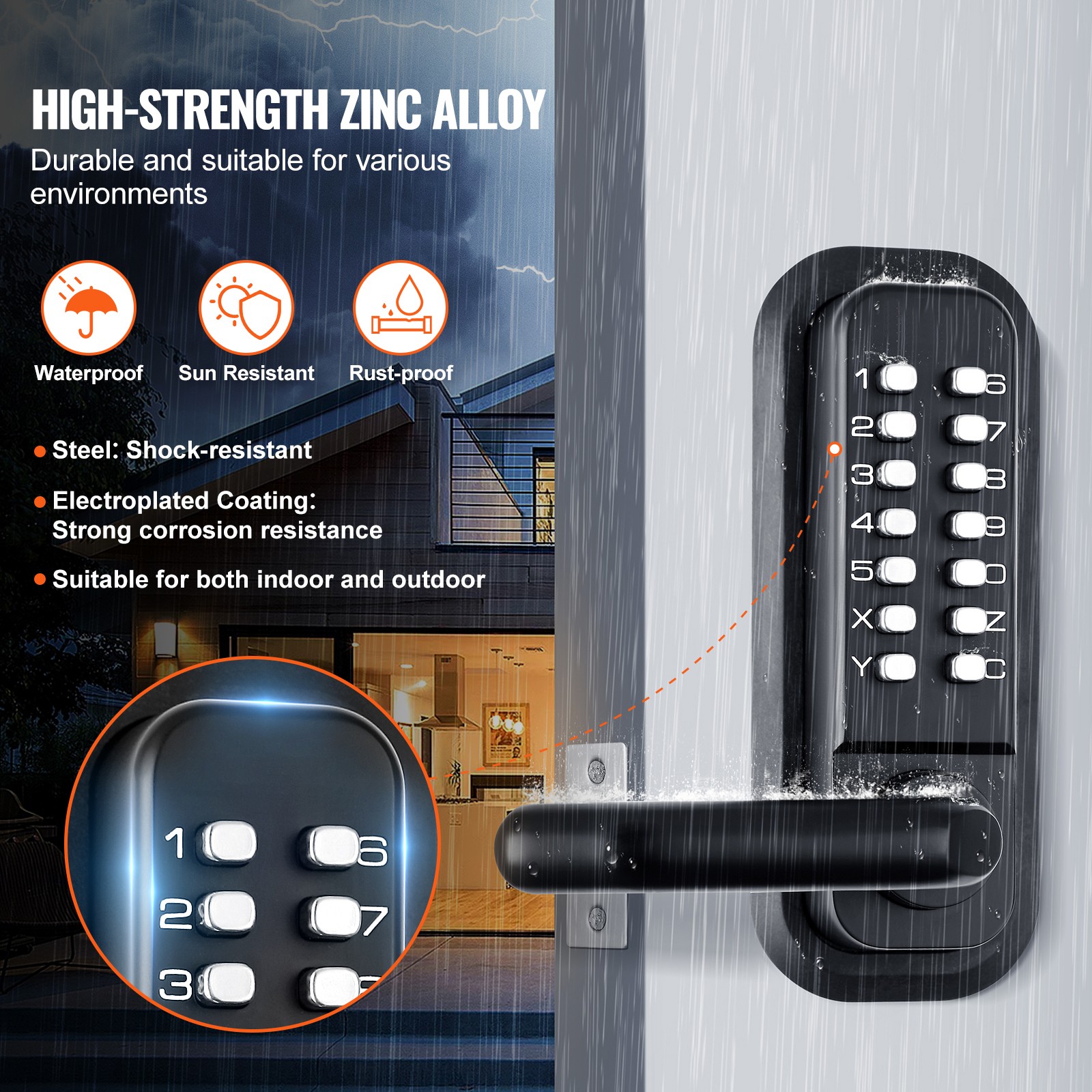 VEVOR Mechanical Keyless Entry Door Lock 14 Digit Keypad Double-sided Embedded