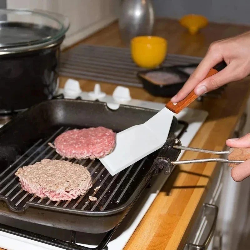 Metal Spatula Beveled Edges, Stainless Steel Spatula with Wood Handle *