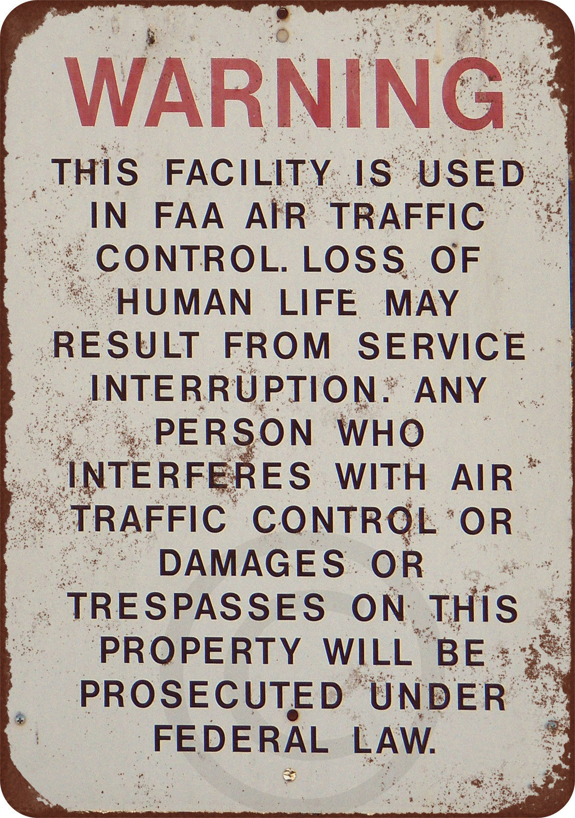 Warning FAA Air Traffic Control Vintage look Reproduction Metal Sign 8 x 12