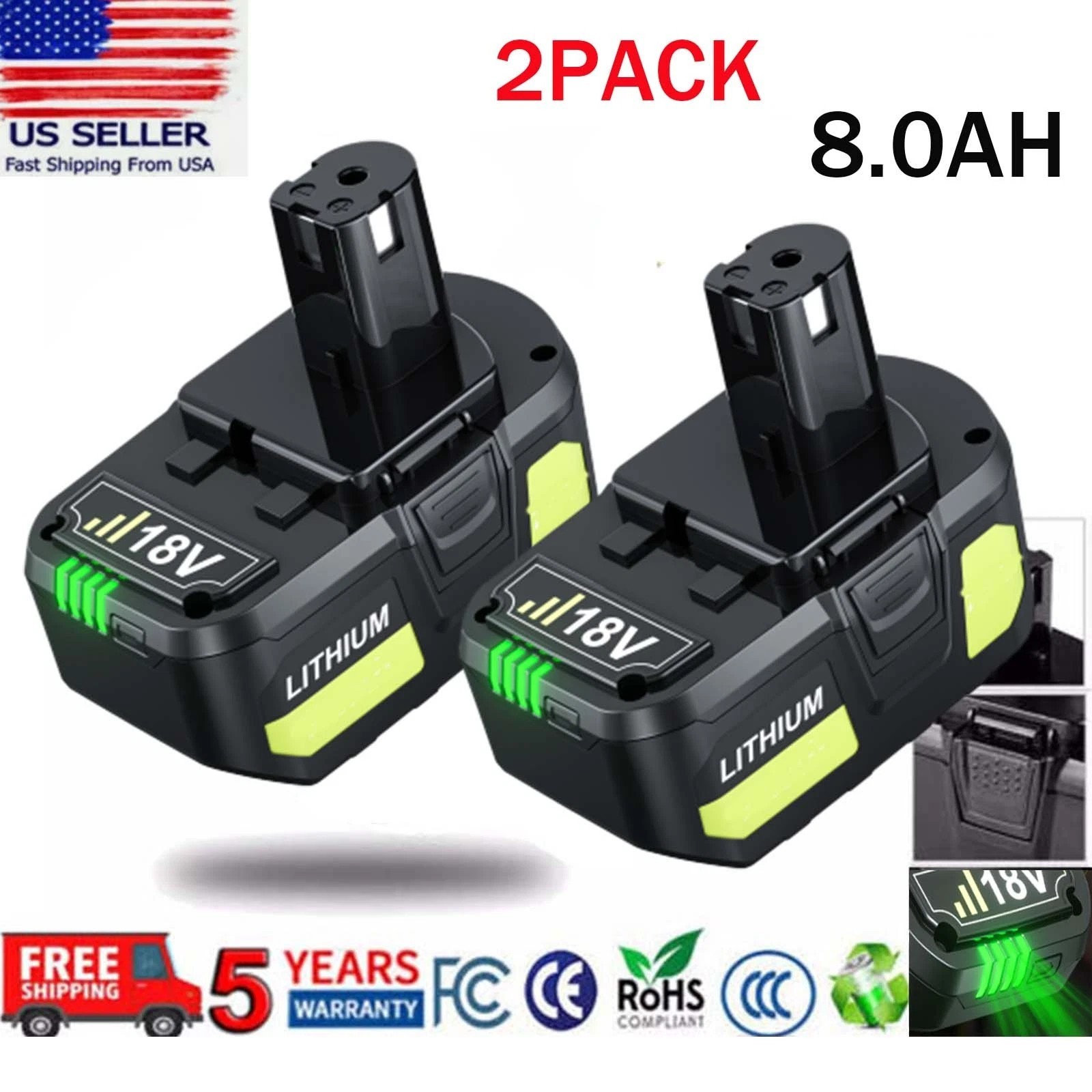 1~4x For Ryobi PBP003 PBP005 8Ah 18V One Lithium-ion High Performance Battery