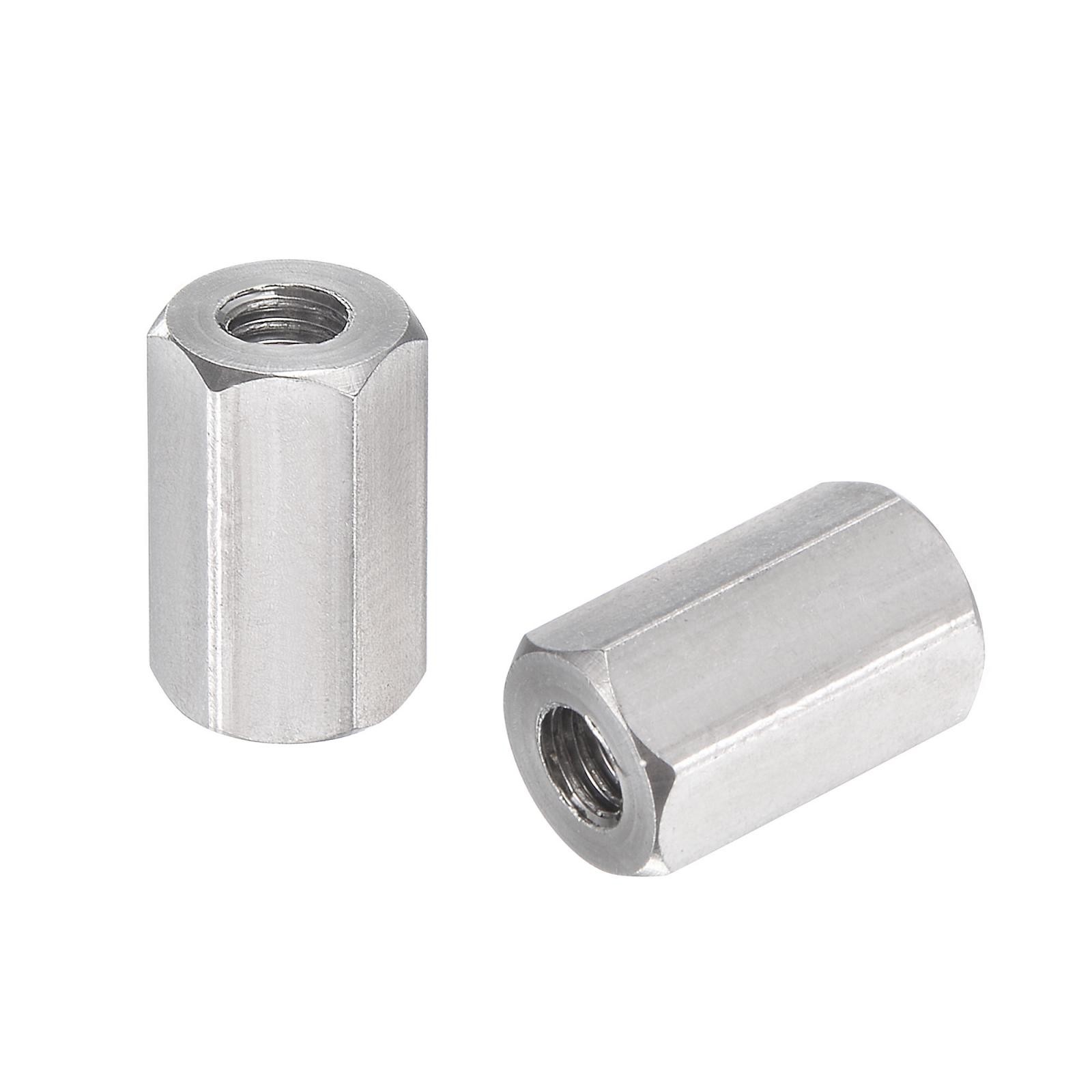 10 Pack M4 x 0.7-Pitch 12mm Length 304 Stainless Steel Metric Hex Coupling Nut