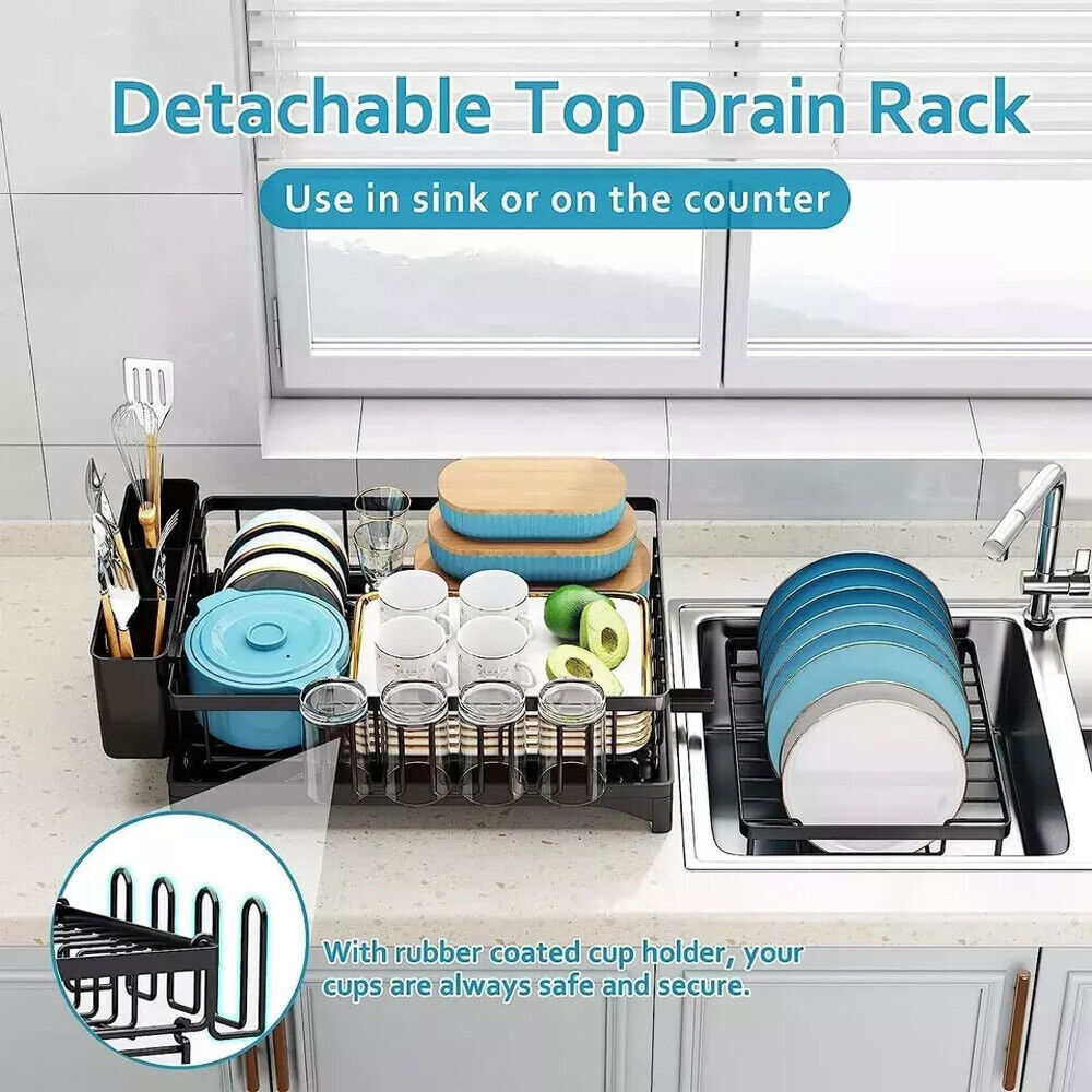 Over Sink Dish Drying Rack 2-Tier Stainless Steel Kitchen Shelf Cutlery Drainer
