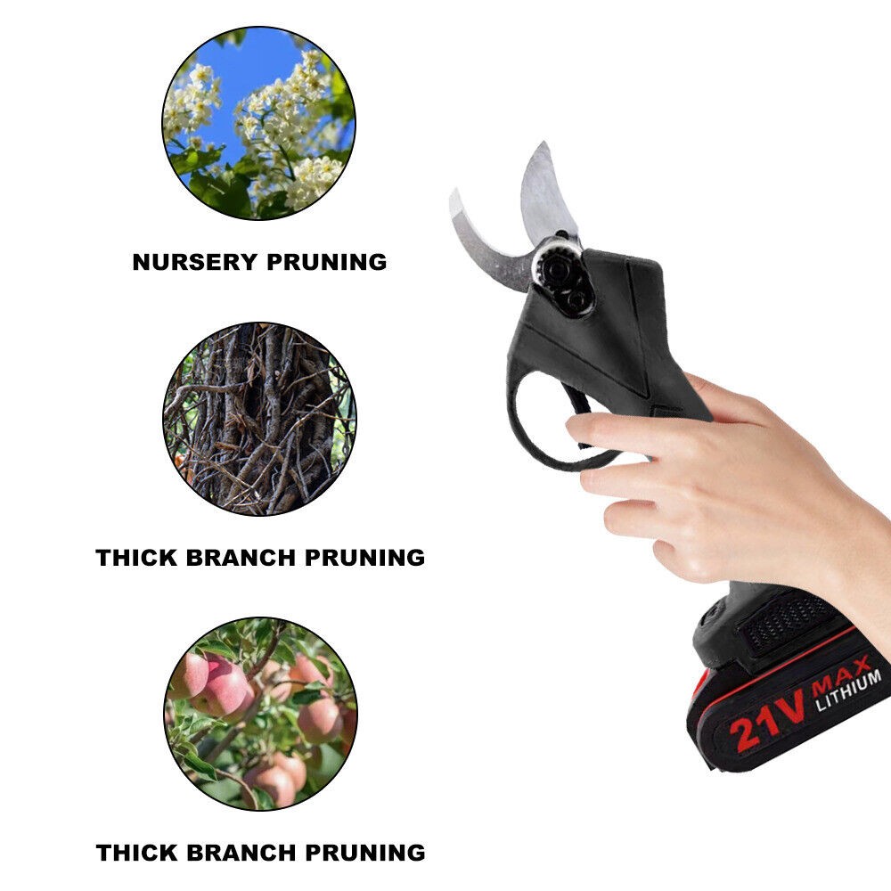 21V Electric Cordless Branch Scissors Pruning Shear Pruner Cutter+2Battery