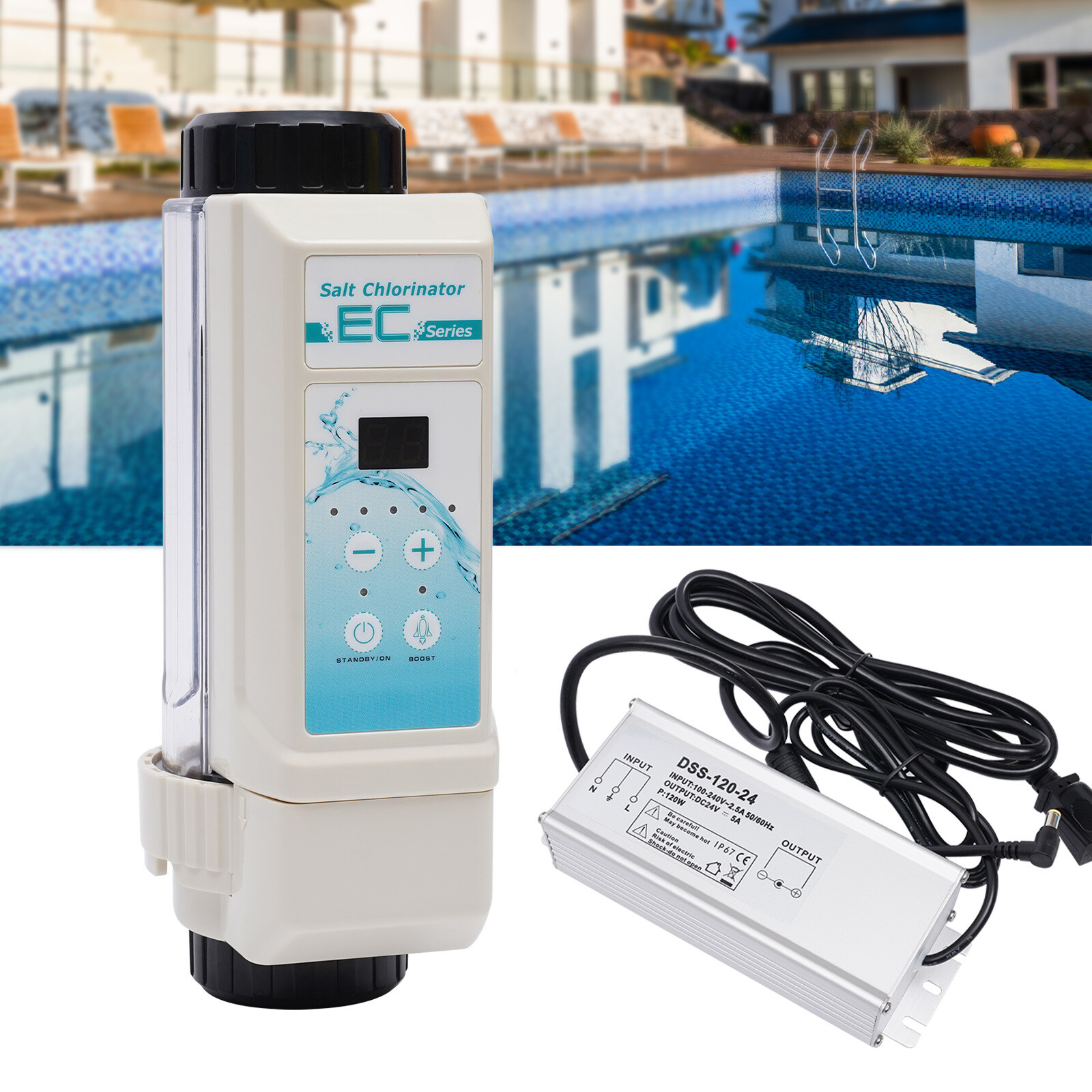 120W Salt Water Chlorine Generator LED Electrolytic Salt Disinfection Machine US