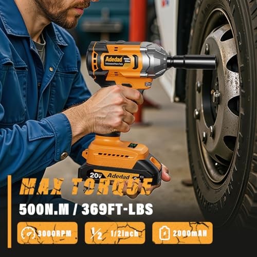 Brushless Impact Wrench 3-in-1 500N.m(369Ft-lbs) Torque 500N.m-2 batteries