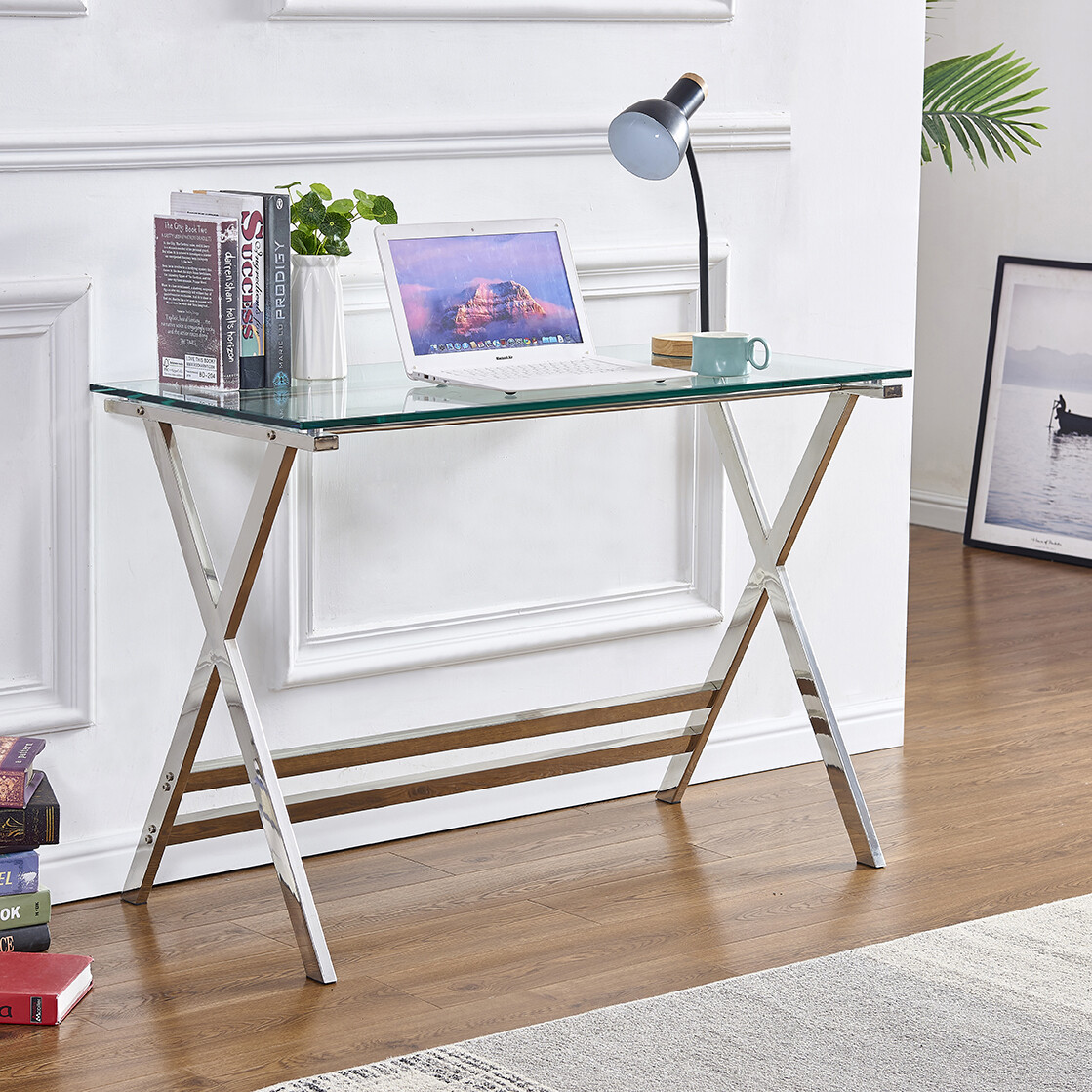 Glass Computer Desk, Student Writing Study Gaming Desk, Home Office Desk