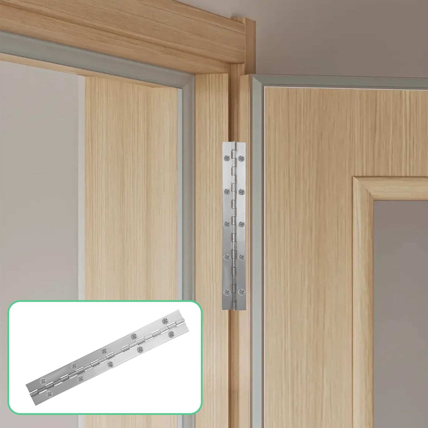 Silver Polished Stainless Steel Piano Continuous Hinges 12×2 Inch 2 PCS