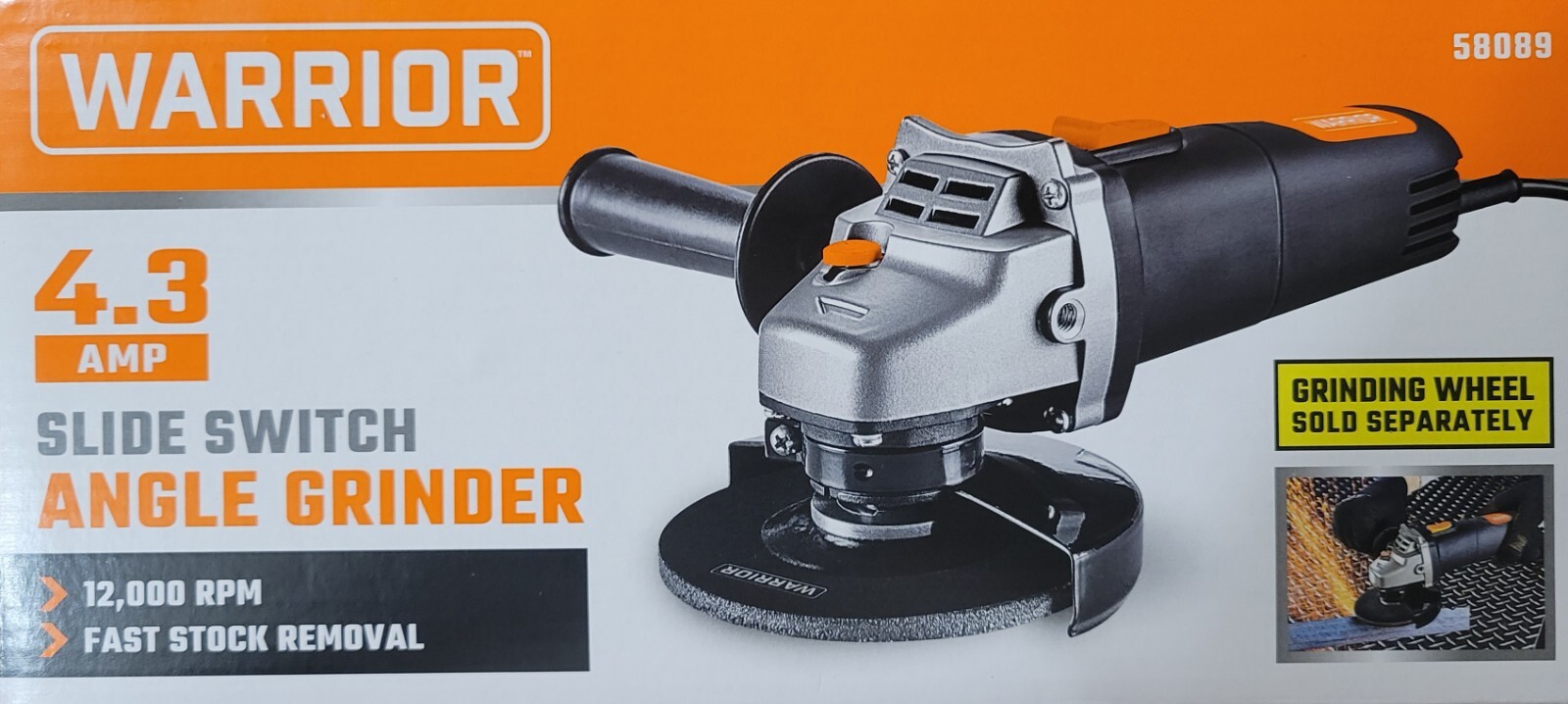 4-1/2 In Warrior Angle Grinder With Slide Switch 4.3 Amp 12000 RPM