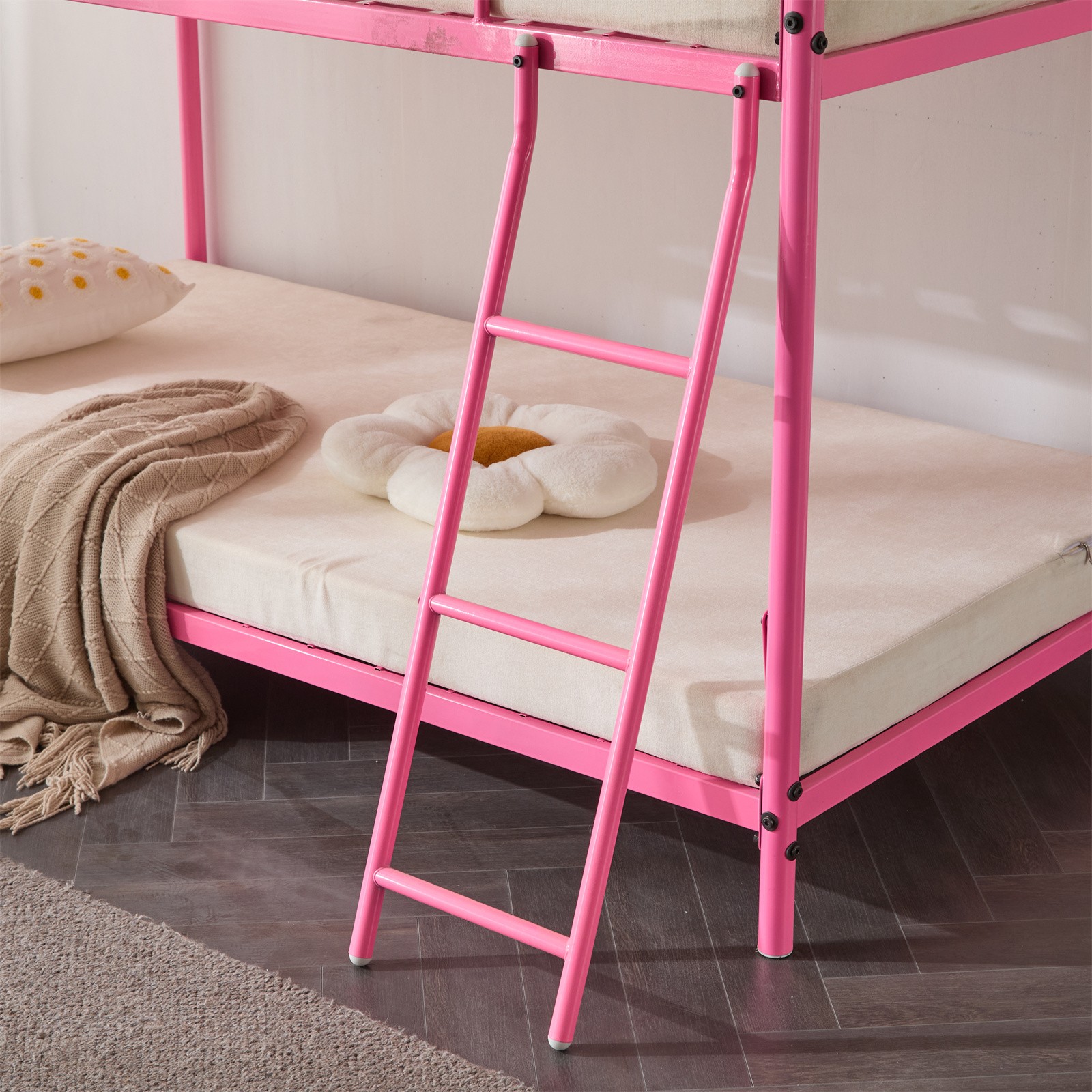 Twin Size Metal Bunk Bed for Kids Teens Adults Heavy Duty Metal Bunk Bed Pink