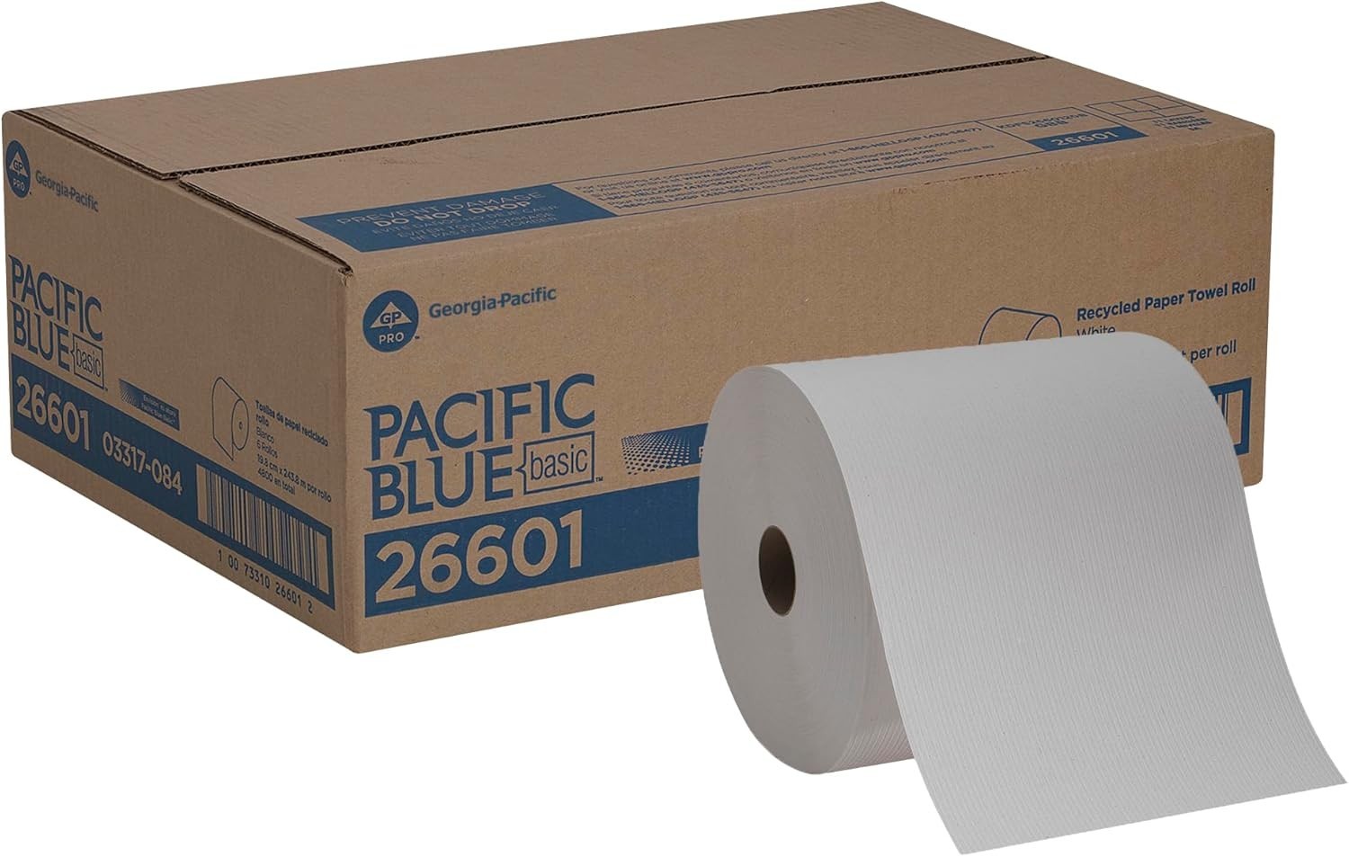 Pacific Blue Basic Recycled Paper Towel Rolls by GP PRO , White, 26601, 800 F…