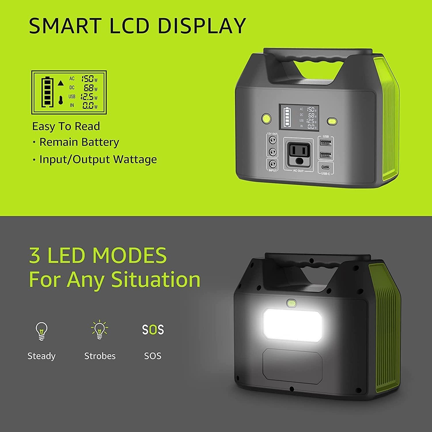 Portable Power Station 150W 155Wh Lithium Battery Bank Camping Solar Generator