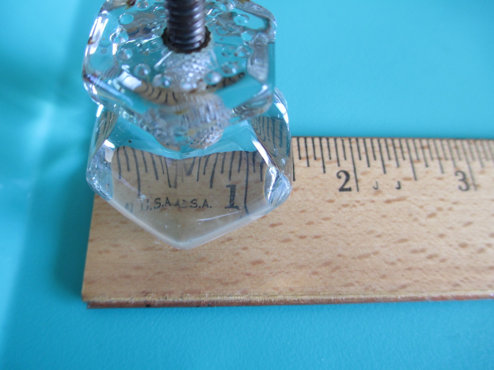 8 VINTAGE ANTIQUE ORIGINAL LARGE OCTAGON CLEAR GLASS CABINET DRAWER KNOB PULLS