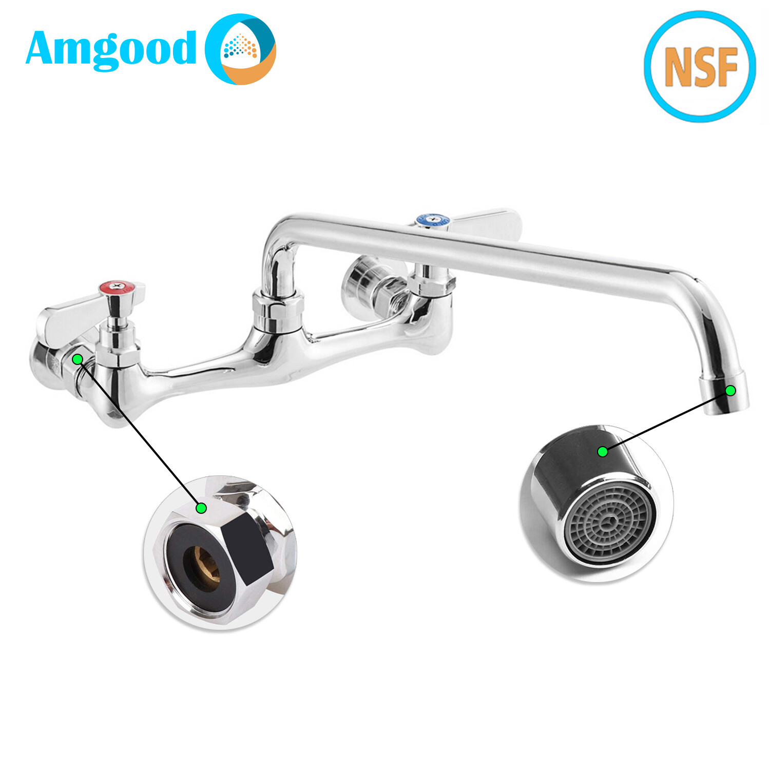 Wall Mount Kitchen Sink Faucet |8″ Center | NSF Commercial Restaurant Laundry ||