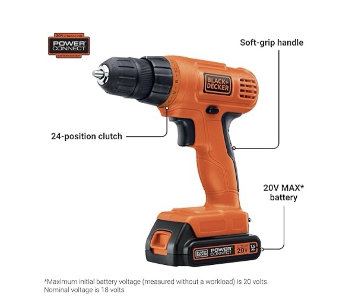 BLACK+DECKER LD120VA 20V Cordless Drill Set with 30 Piece Accessories