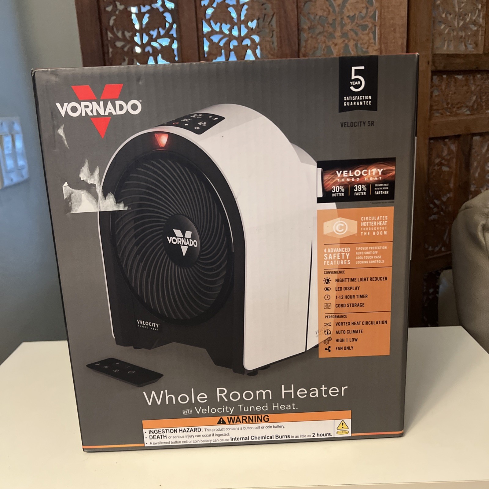 Vornado Velocity 5R Whole Room Heater 1500W Auto Climate Remote