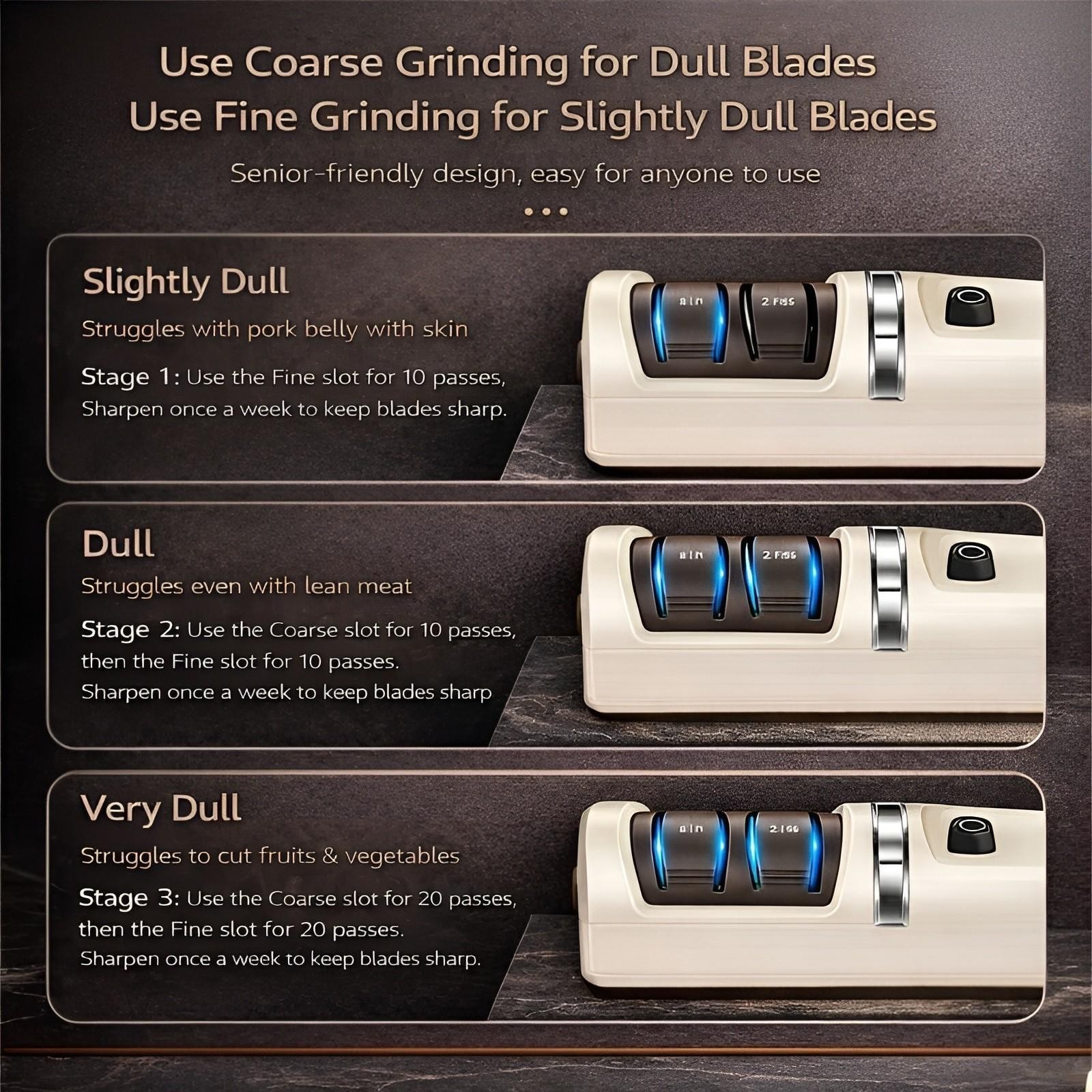 Cordless Electric Knife Sharpener 3 Stage Diamond Grinder USB Rechargeable