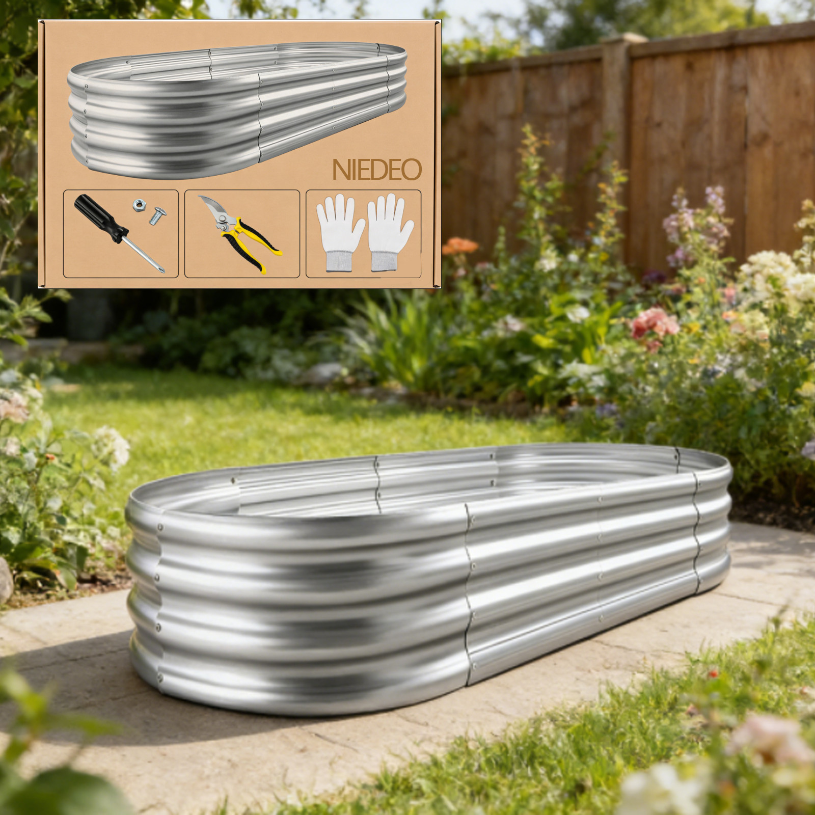 1/2/4 Pack Galvanized Raised Garden Bed Kit Oval Metal Planter Boxes Outdoor