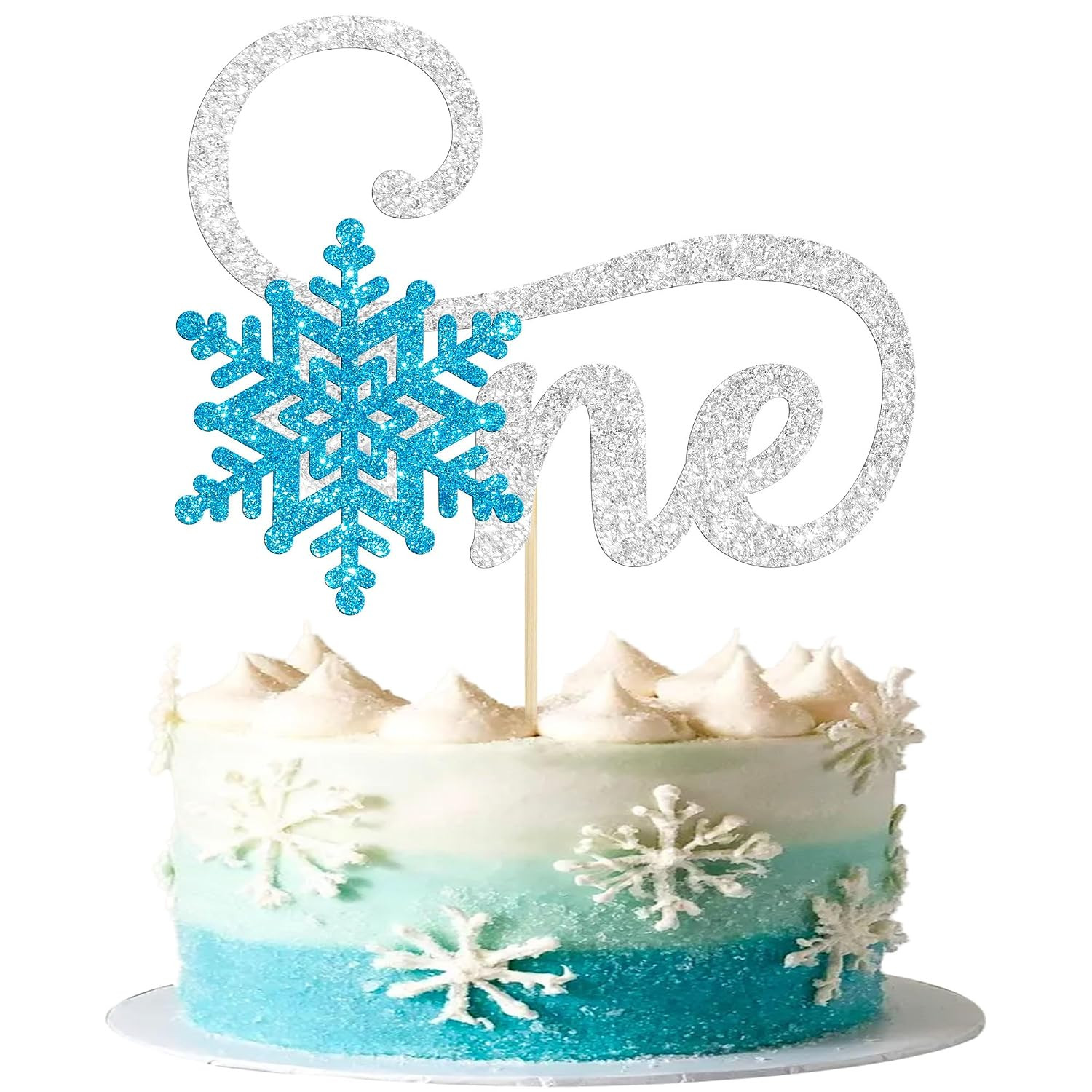 1Pc One Snowflake Cake Topper Glitter Winter Frozen Theme First Birthday Snowfla