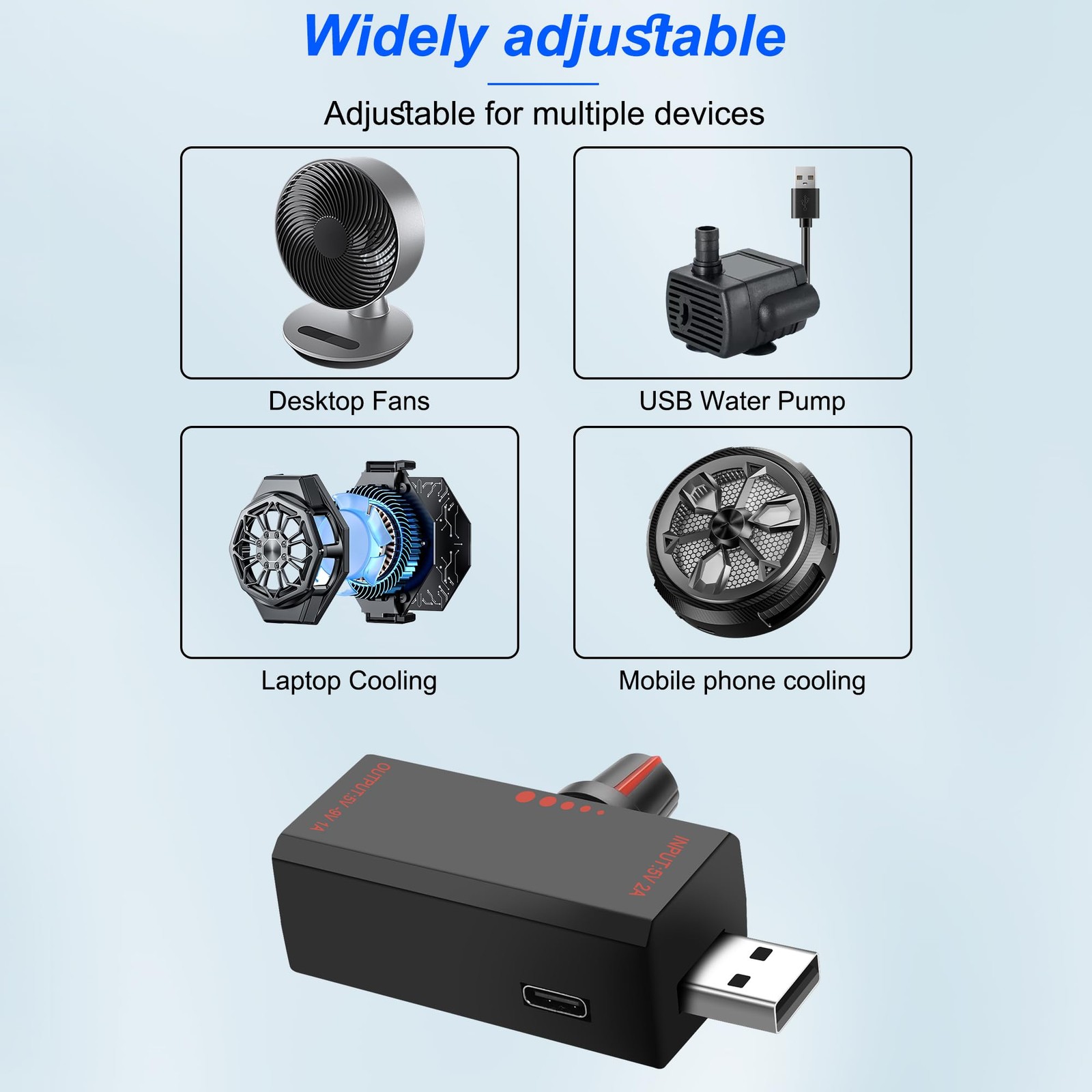 MEIRIYFA USB Fan Governor – Stepless Speed Control Regulator 5V 2A Type Black