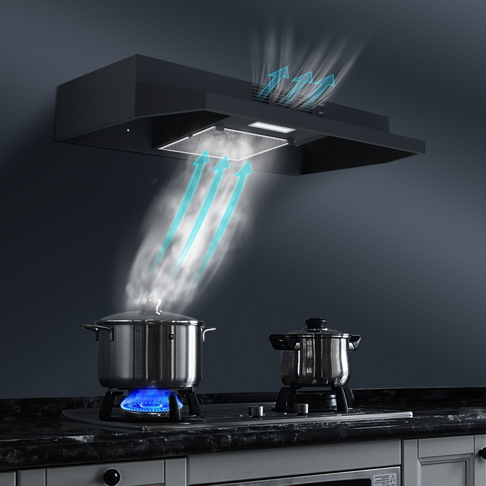 30 inch Under Cabinet Range Hood 230CFM Ducted/Ductless Black Painted w/LED New