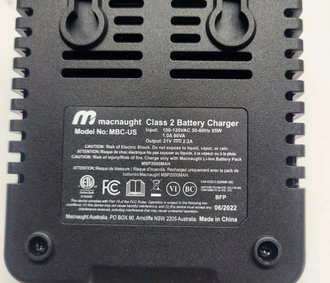 Macnaught BOP20/60 18V Class 2 Battery Cradle Charger Model No MBC-US PN# BPC-U